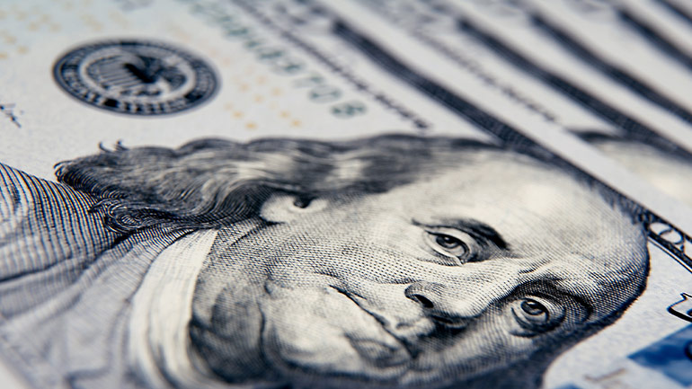 Closeup of Benjamin Franklin on U.S. $100 bill