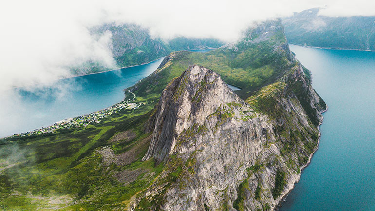 Aerial shot of a mountain range.