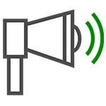 Icon of a megaphone emitting sound waves.
