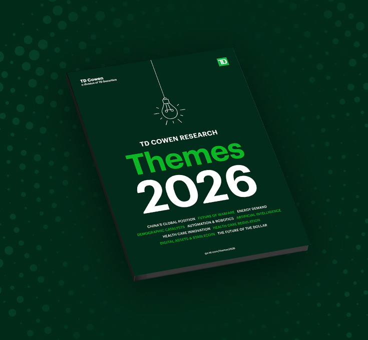 A printed report with TD Cowen Themes 2026 on the cover.