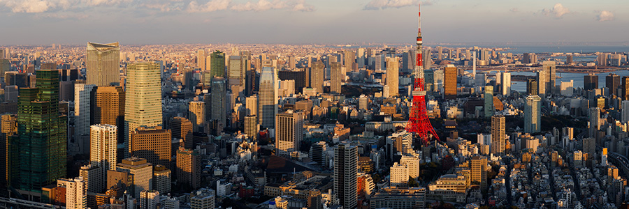 Tokyo skyline featuring Tokyo Tower and surrounding cityscape.