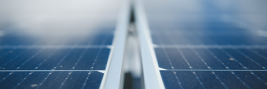 A close-up photo of photovoltaic solar panels.