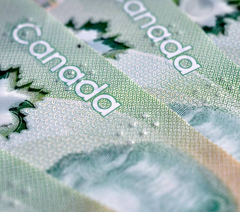 Close up of Canadian 20 Dollar Bill