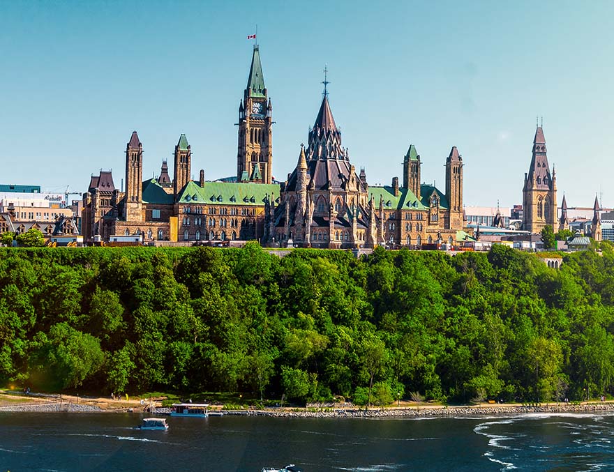 Landscape image of the Parliament buildings in Ottawa
