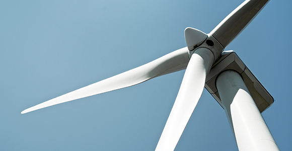Close-up shot of a wind turbine