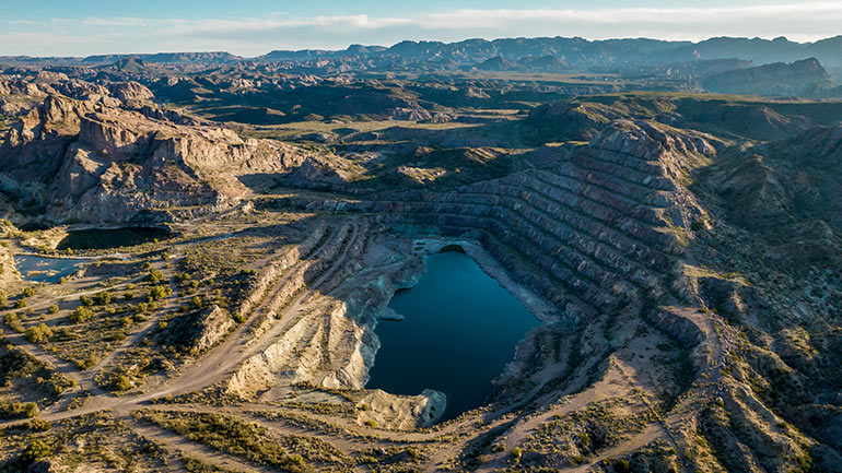 Aerial view of an open pit mine