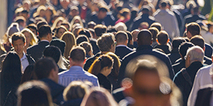 A long row of national flags from around the world at the United Nations office in Geneva.