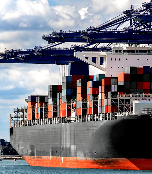 A ship transporting products overseas.